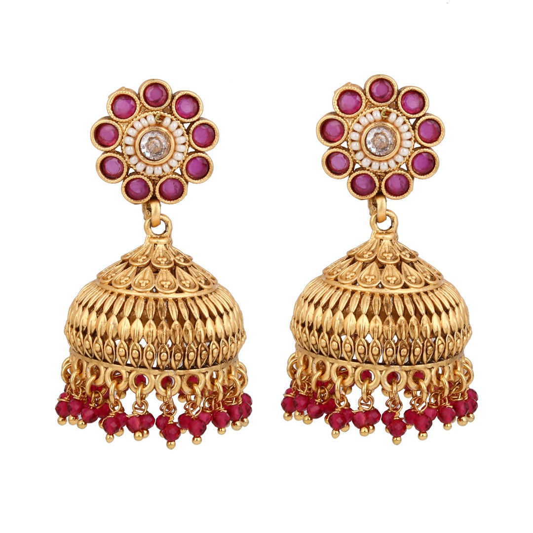 Ruby Bloom Copper Jhumka Earrings