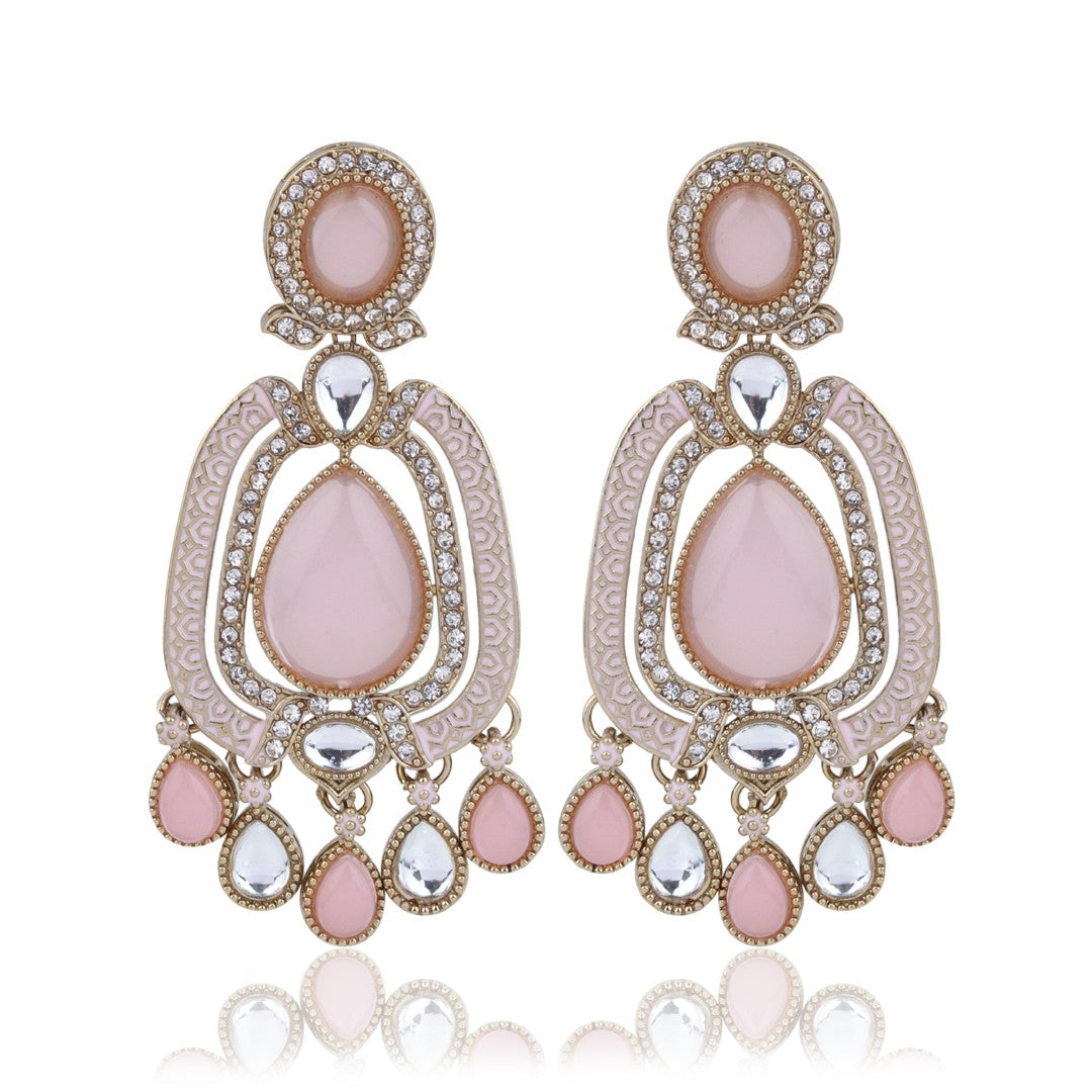 Elegant Crystal Teardrop Statement Earrings - Pink