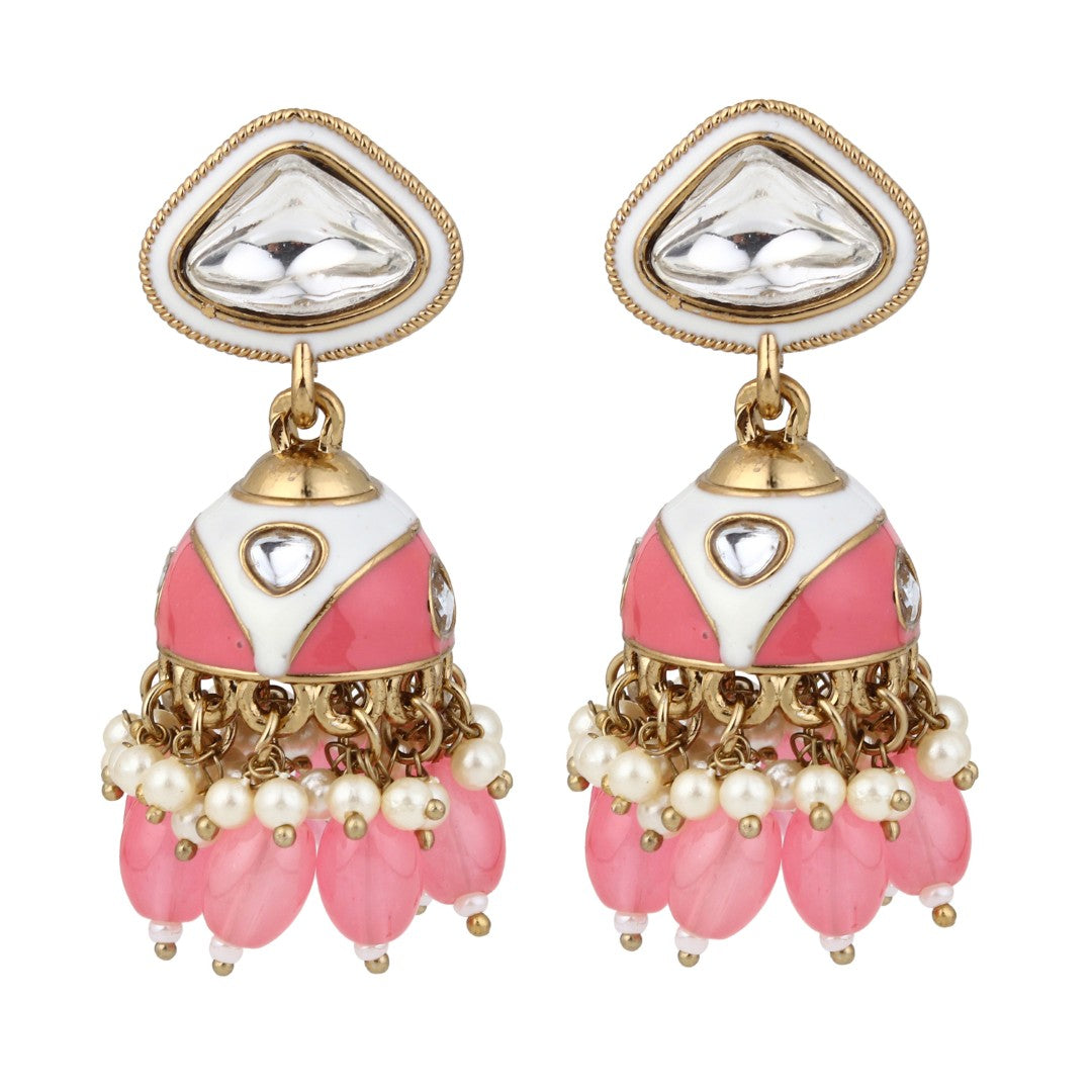 Enamelled Jhumka Earring - Pink