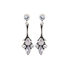 Silver Oxidised finish Drop earring with AD stone White
