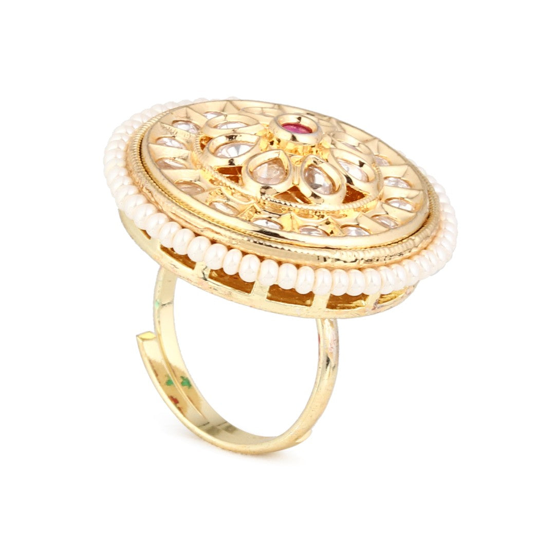 Regal Kundan Ruby Circular Ring