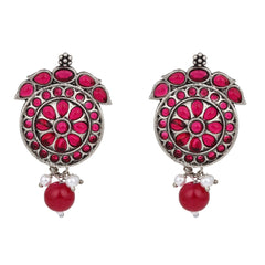 Stones Studded Circular Studs- Pink