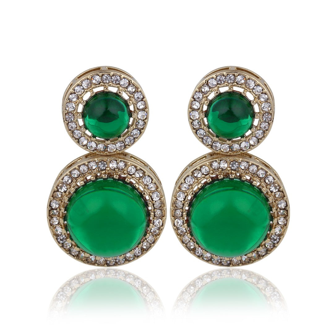 Crystal Halo Drop Earrings - Green