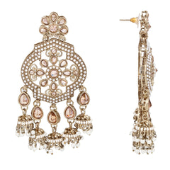 Gold plated Kundan chandbali with small jhumka Hangings