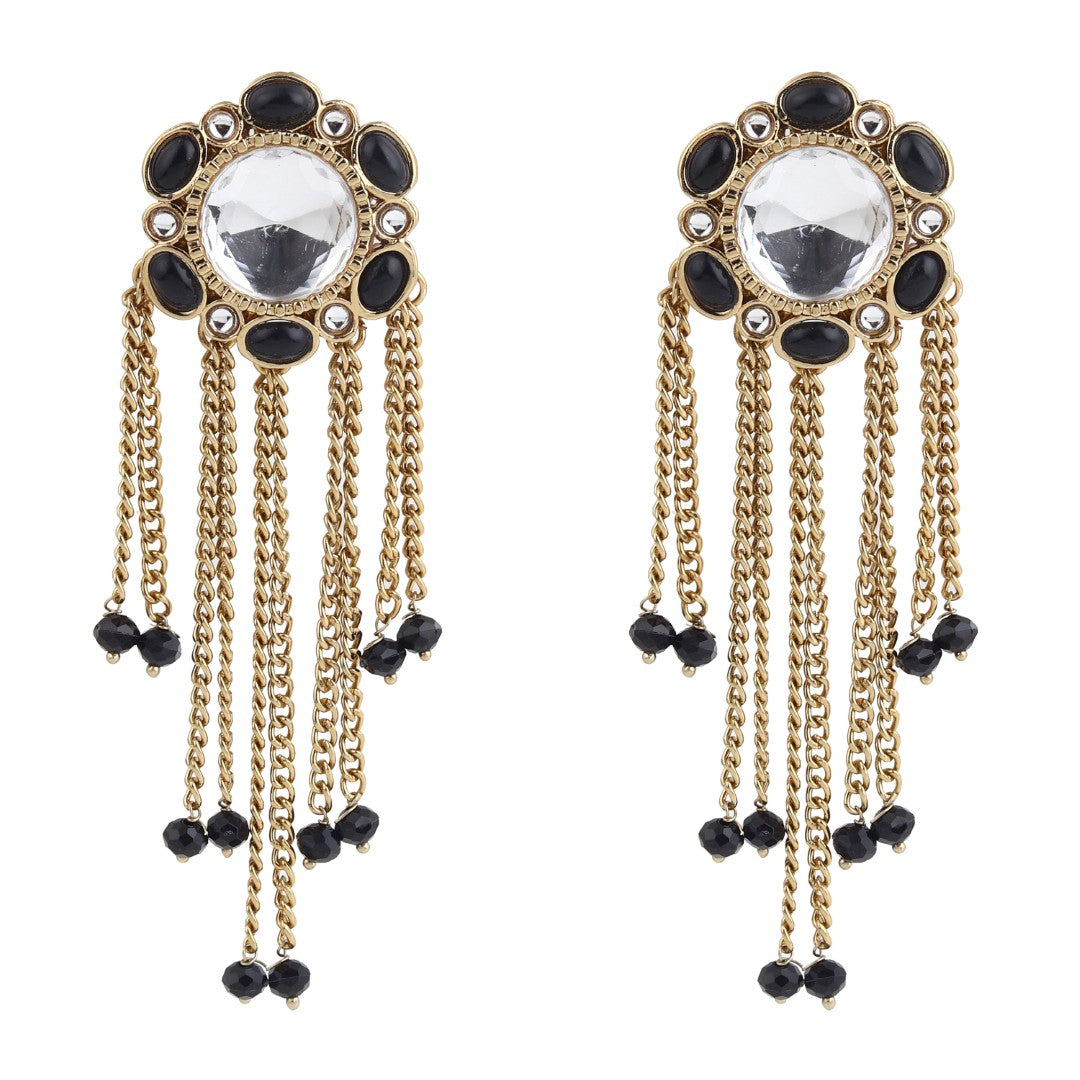 Kundan Tassel Drop Earrings - Black