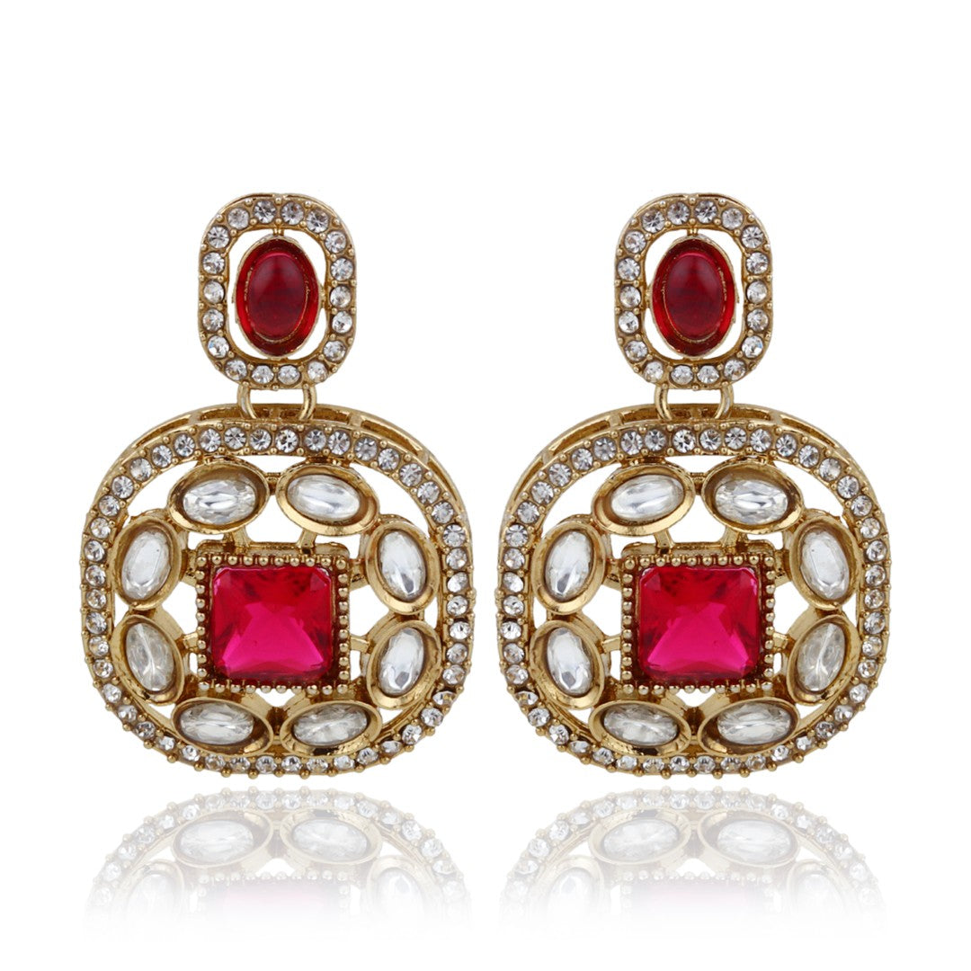 Kundan & Stone Embellished Statement Earrings Red
