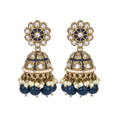 Gold plated kundan & Navy Meenakari Jhumka Earring