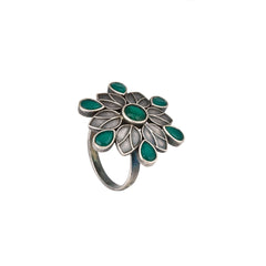 Green Ad stone adjustable geometric ring