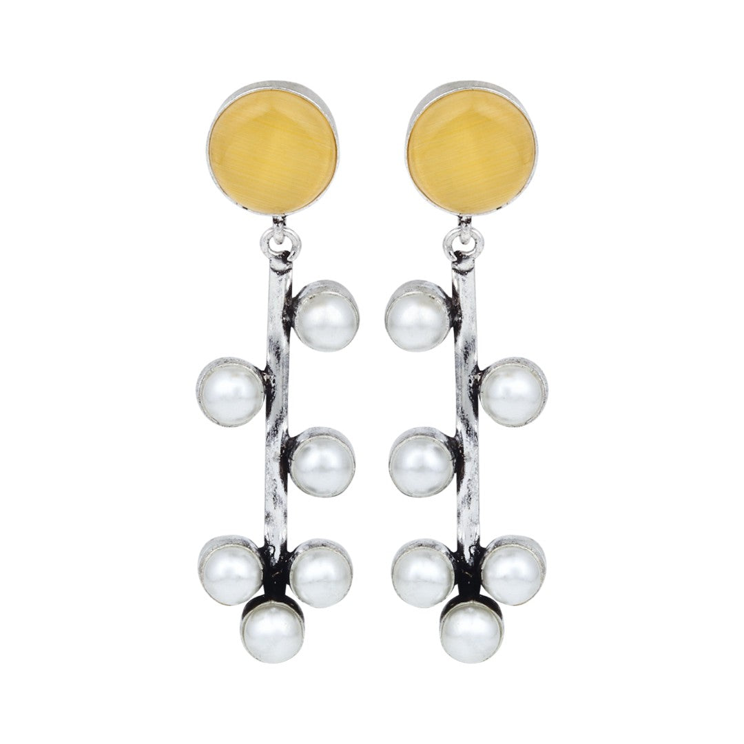 Yellow Stone & pearl drop Earring