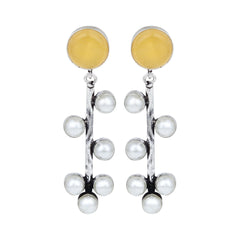 Yellow Stone & pearl drop Earring