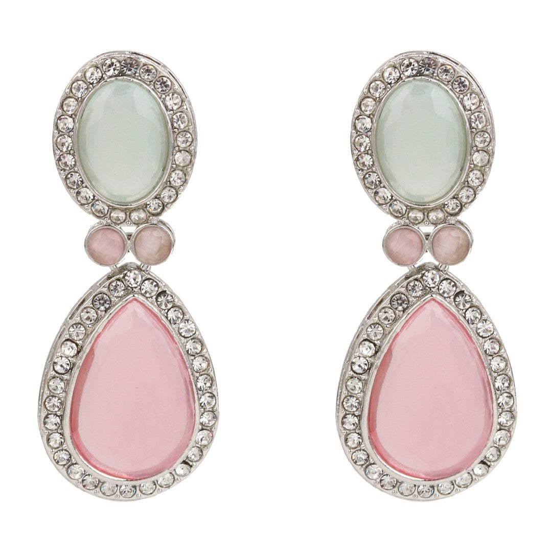 AD stone Tear drop earrings Sage green & Pink