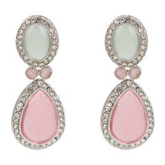 AD stone Tear drop earrings Sage green & Pink