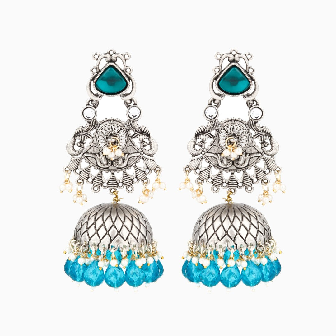Silver oxydised lightweight long Jhumka Earring