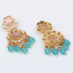 Gold plated Kundan & AD stone chandbali bali - Multi