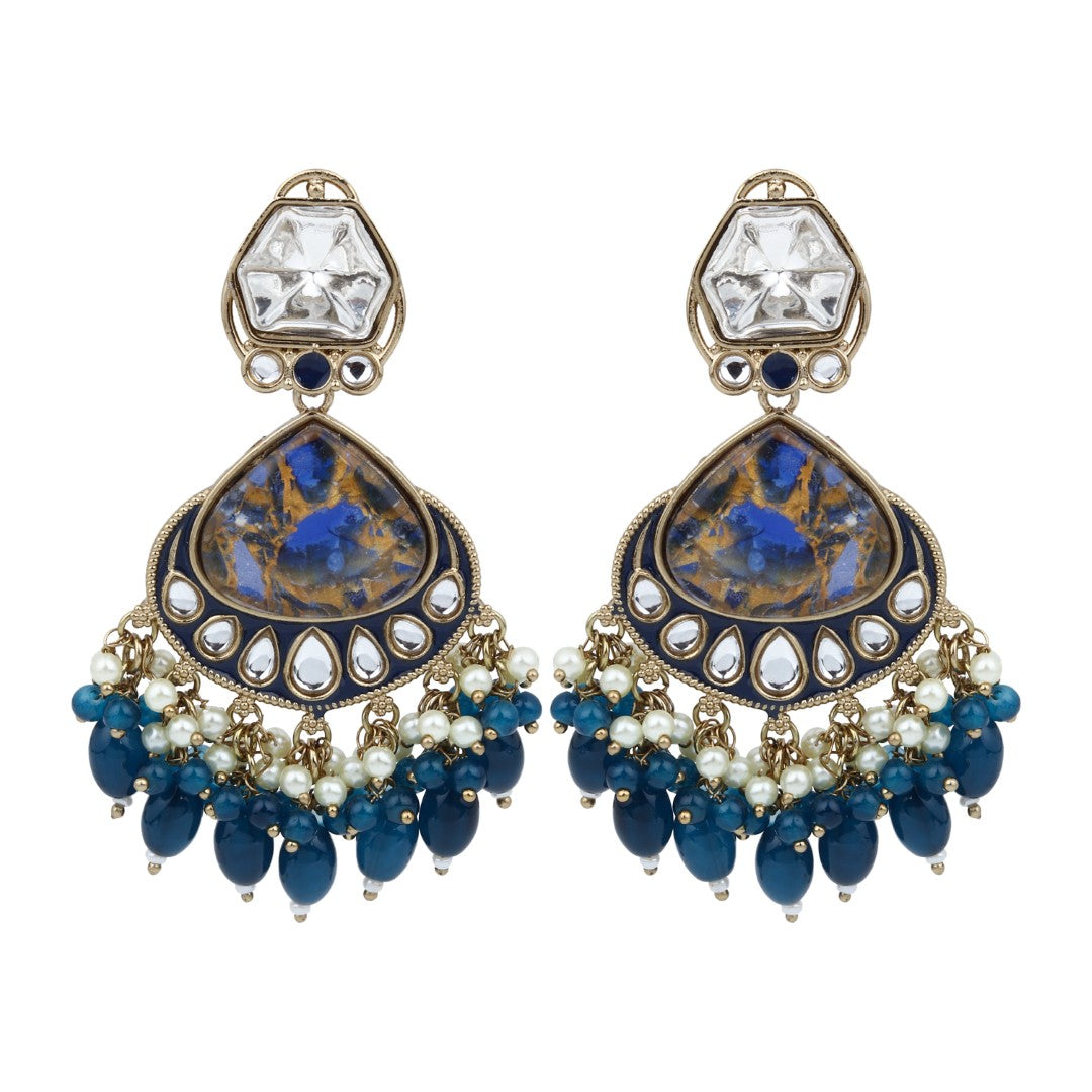 Gold plated two tone Drop Earring - Blue
