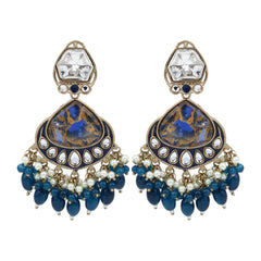 Gold plated two tone Drop Earring - Blue