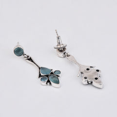 Silver Oxidised finish Drop earring with AD stone Mint