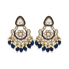 Gold plated kundan & Meenakari Chandbali Earring Blue