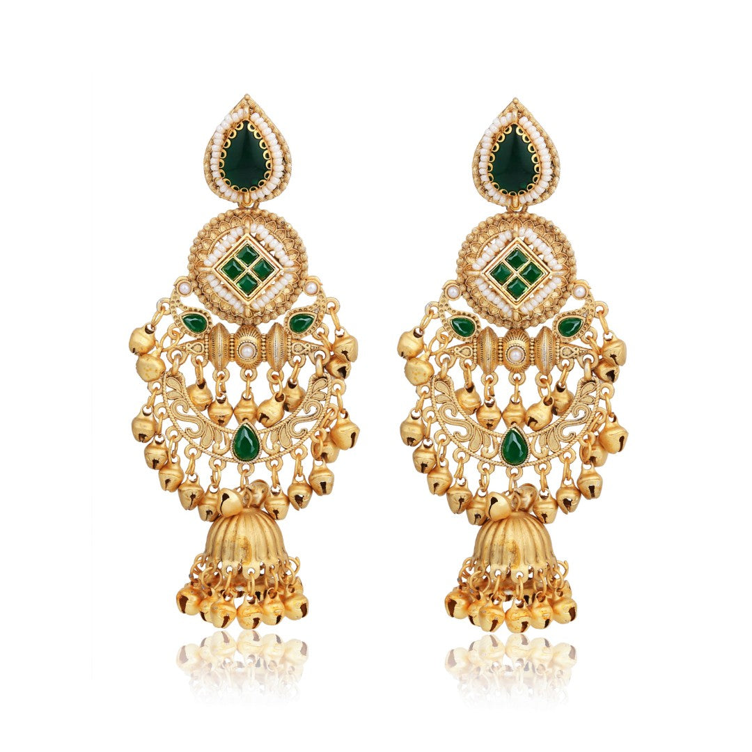 Kundan Chandbali Jhumka Earrings with Ghungroo
