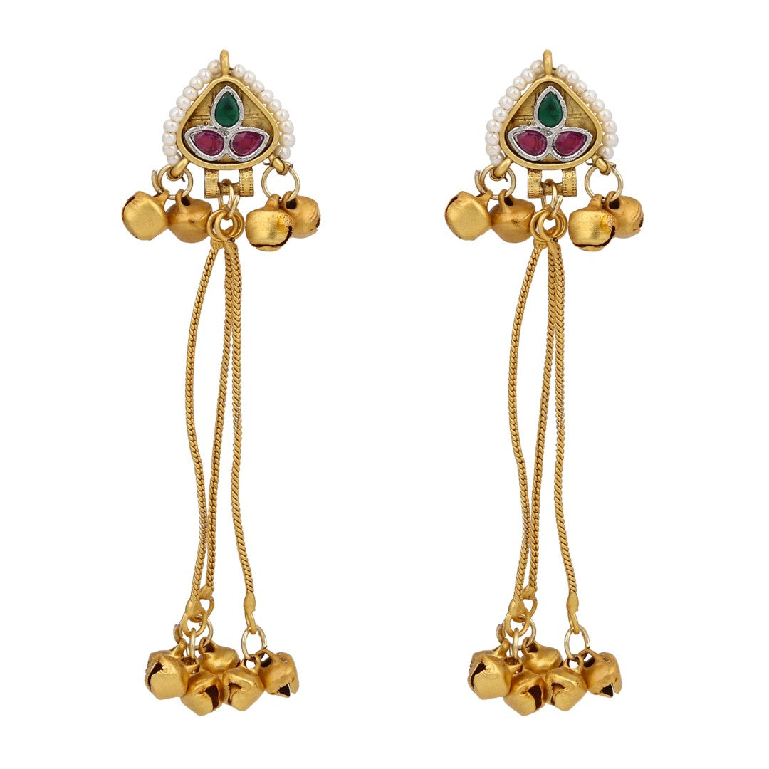 Gold-Plated Temple Bell Earrings- Multi