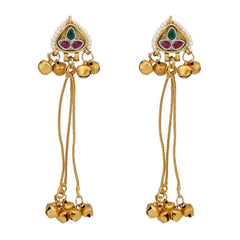 Gold-Plated Temple Bell Earrings- Multi