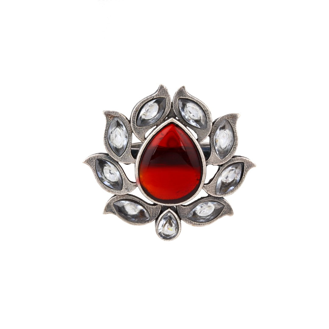 Red Stone Adjustable Lotus Ring