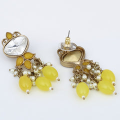 Gold plated Kundan & Pearl drop Earrings- Yellow