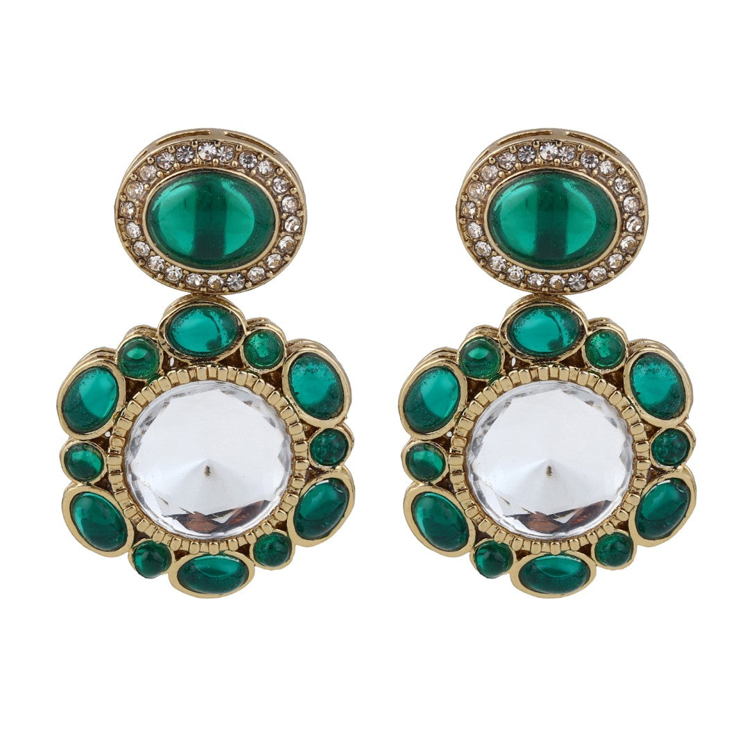Statement earrings featuring a bold circular design with a vintage finish Green