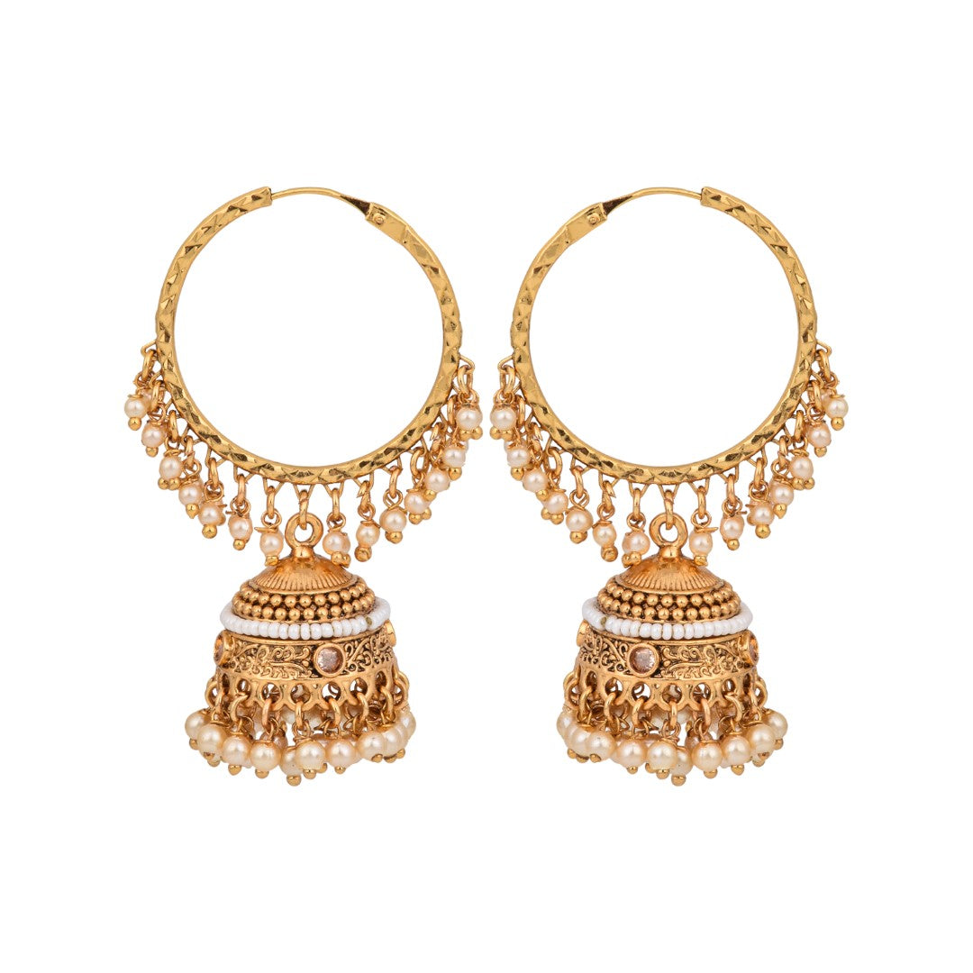 Ethnic hoops with Jhumka drop Gold