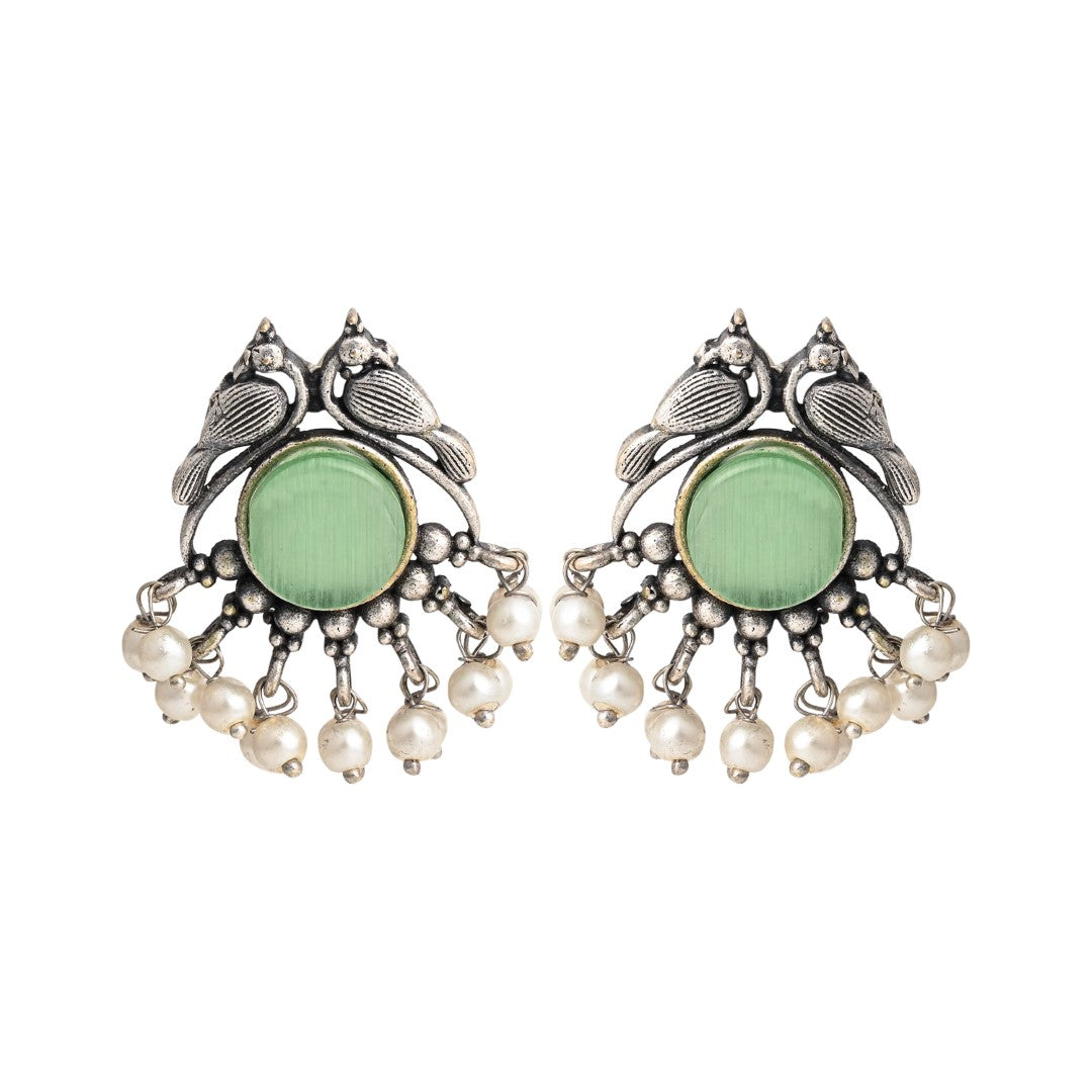 Silver plated bird studs Green