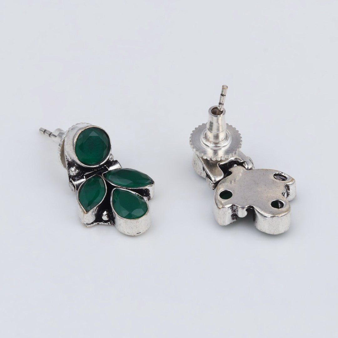 Elegant Crystal Pendant Necklace Set with Matching Drop Earrings - Green