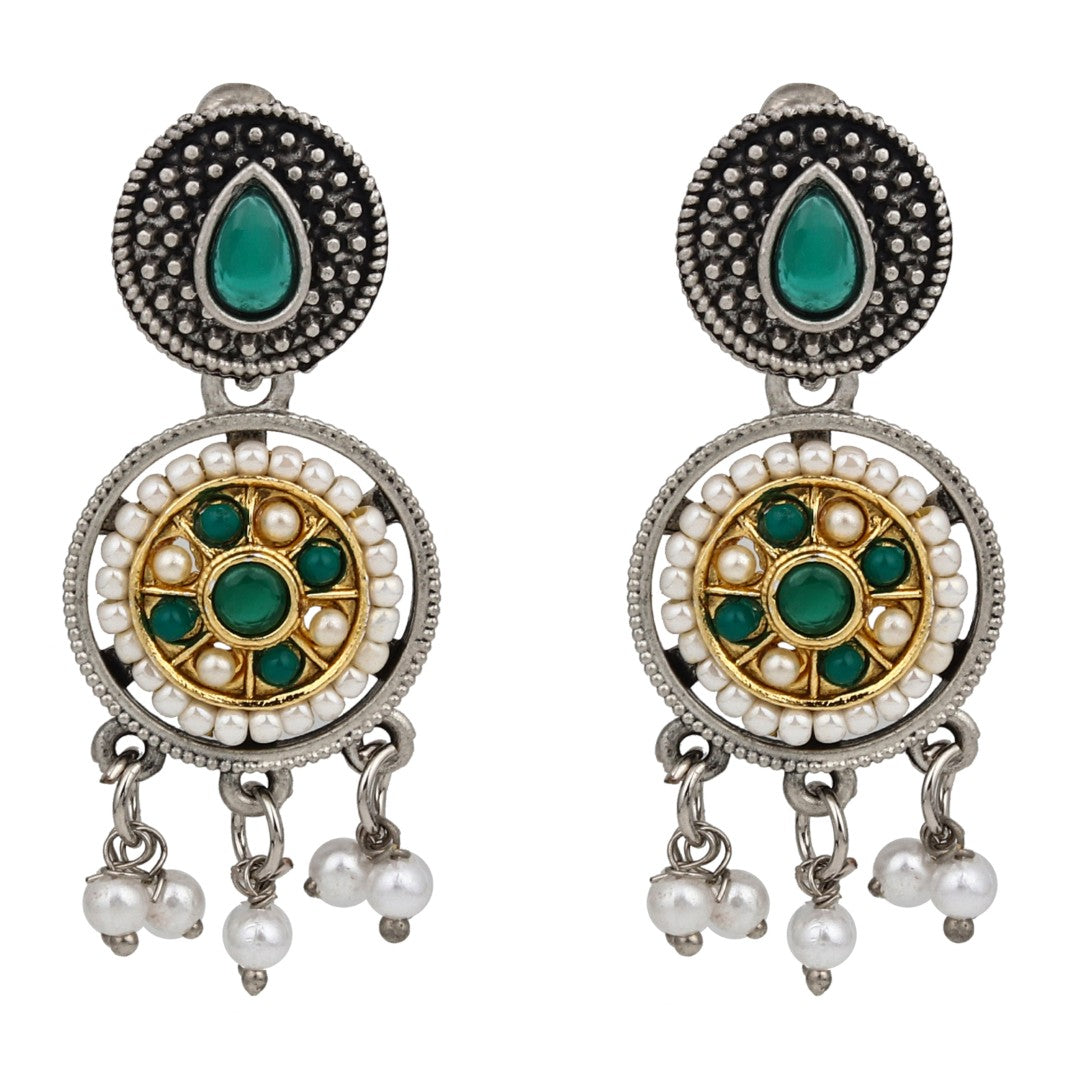 Stones & beads Circular Drop Earring - green