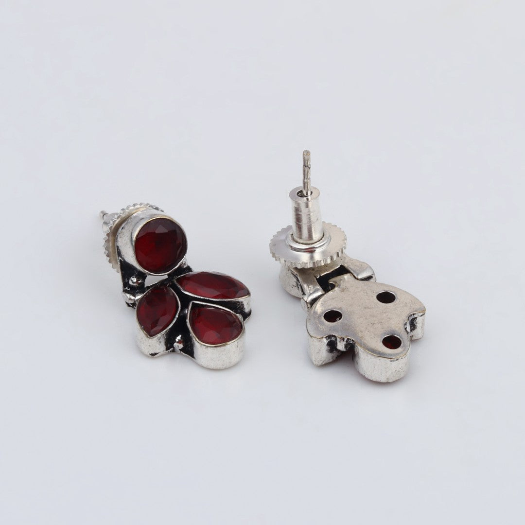 Elegant Crystal Pendant Necklace Set with Matching Drop Earrings - Red
