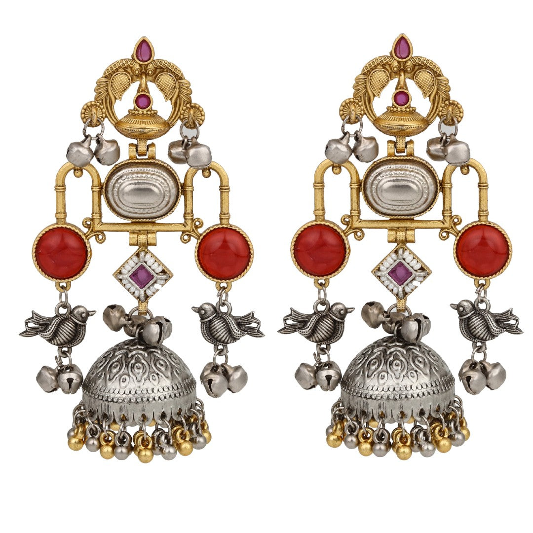 Dual tone Jhumka Earring - Red