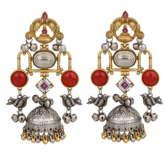 Dual tone Jhumka Earring - Red