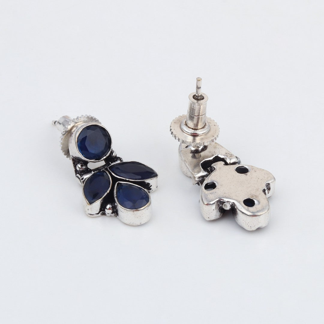 Elegant Crystal Pendant Necklace Set with Matching Drop Earrings - Navy