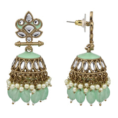 Gold plated Kundan & Meenakari Jhumka Earrings - sage green