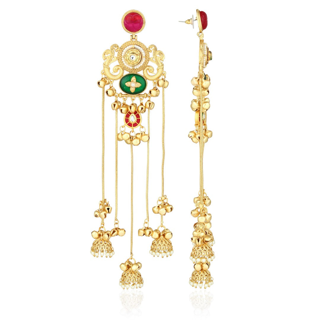 Ruby & Emerald Chandbali Chandelier Earrings