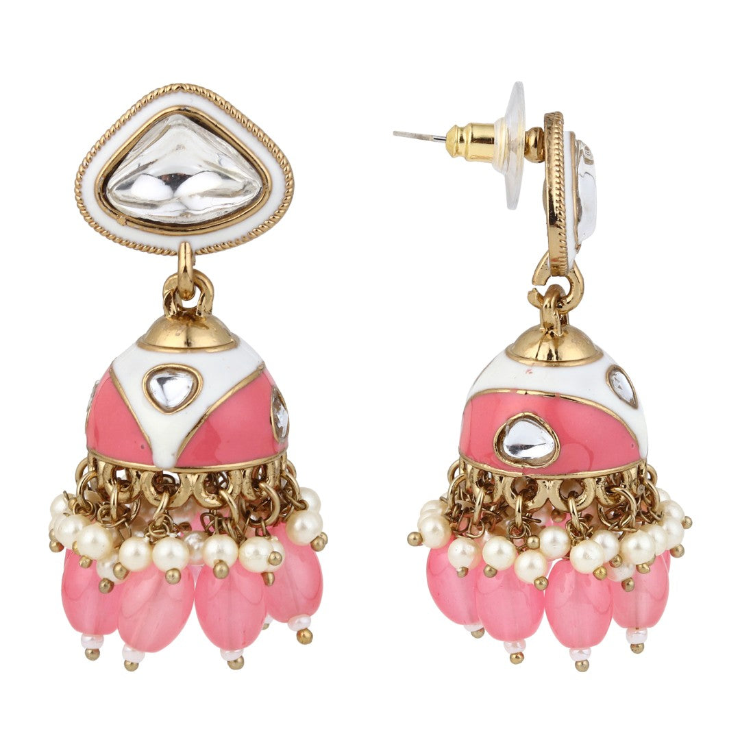 Enamelled Jhumka Earring - Pink
