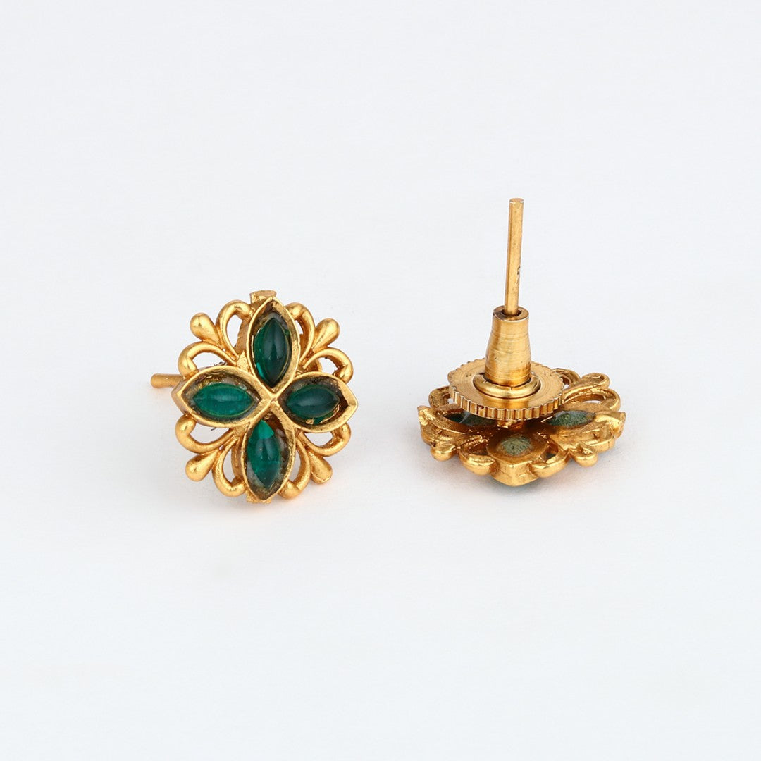 Gold plated floral Necklace set - Green