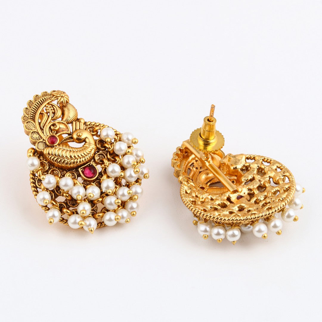 Peacock Pearl Stud Earrings