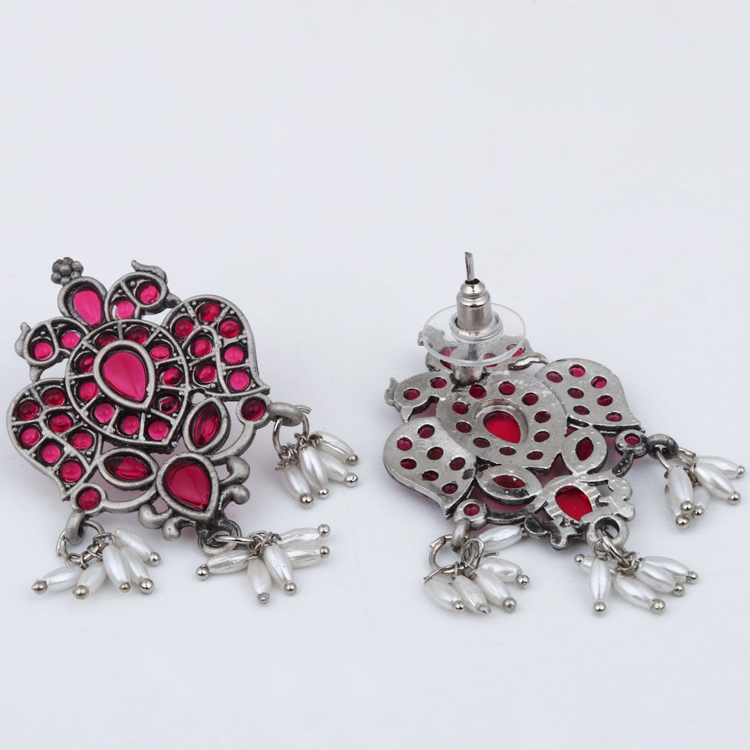 Stones Studded Bird Studs- red