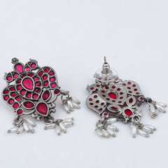 Stones Studded Bird Studs- red