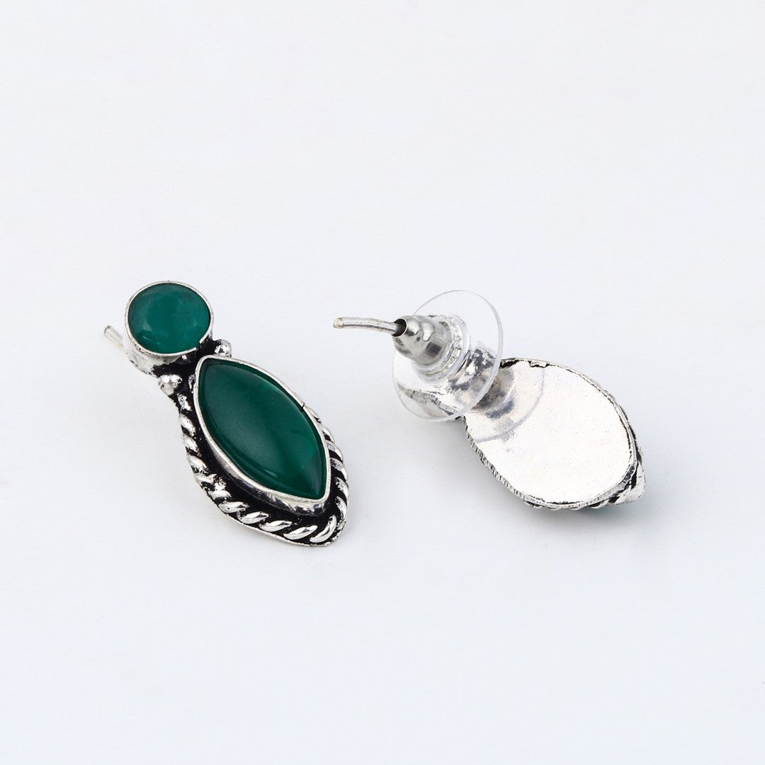 Silver-Tone Green Stone Statement Earring