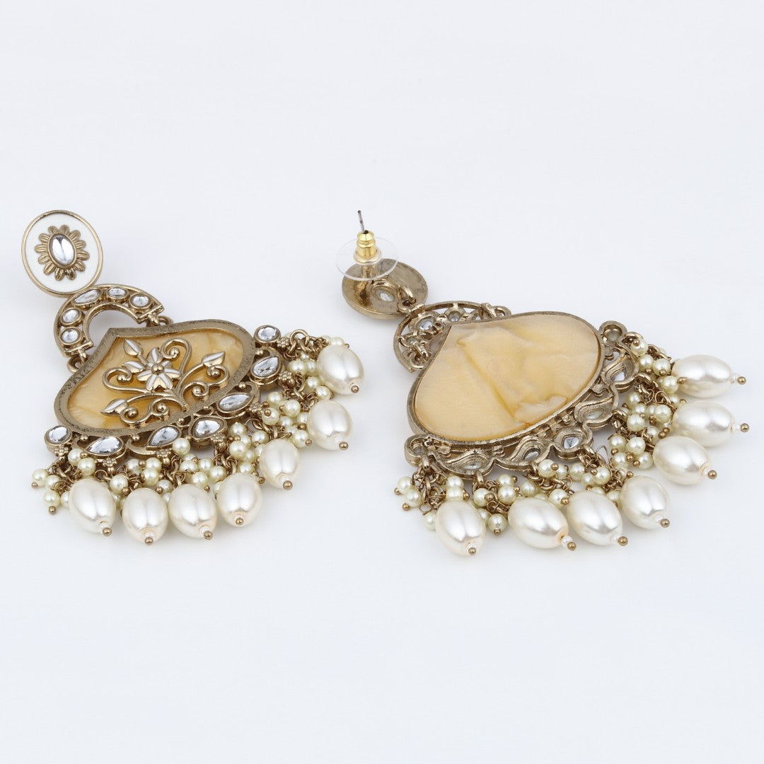 Mother of pearl Chandbali with White Meenakari & White pearl drops