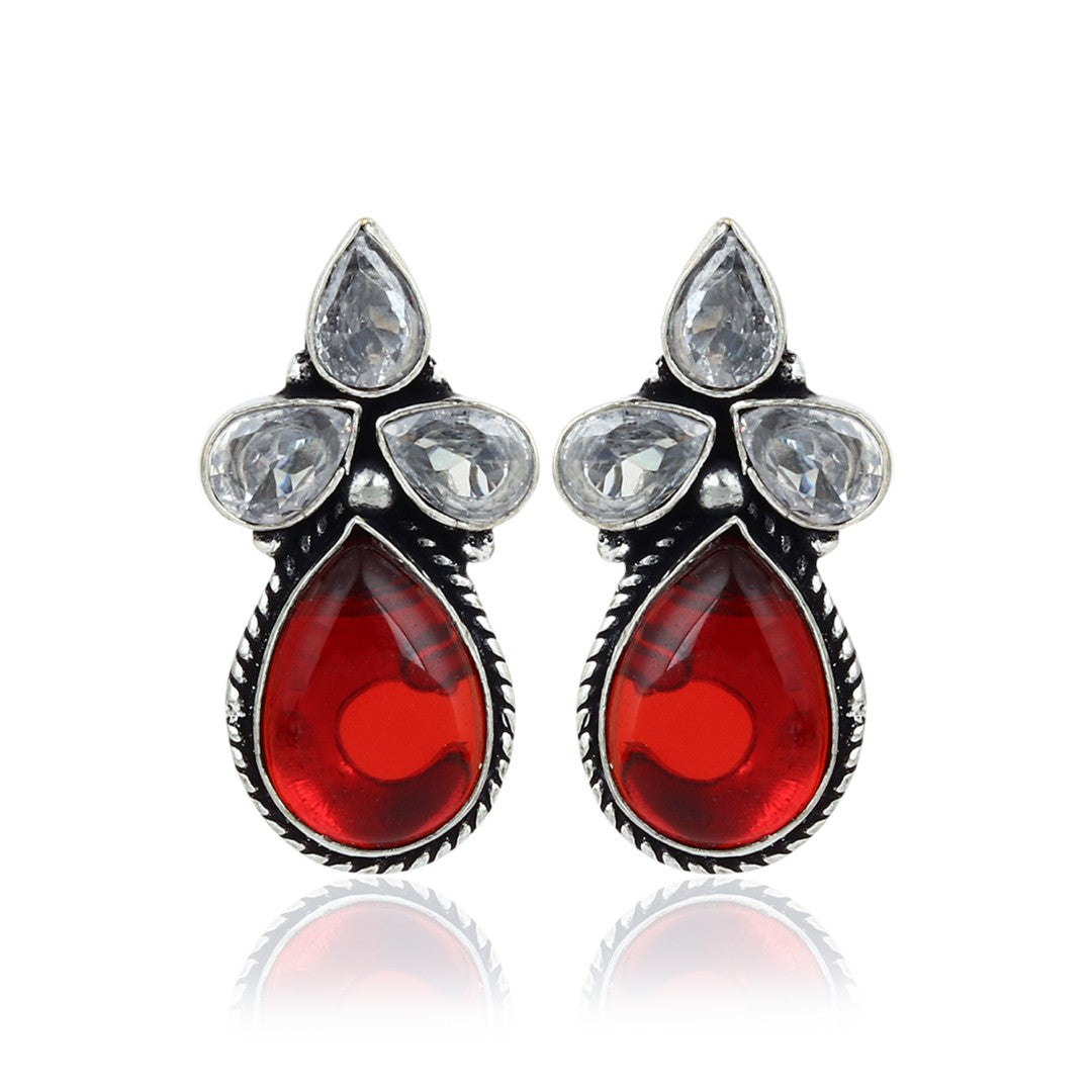 Silver Oxidised finish Red AD pendant Set
