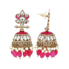 Gold plated Kundan & Meenakari Jhumka Earrings - Pink
