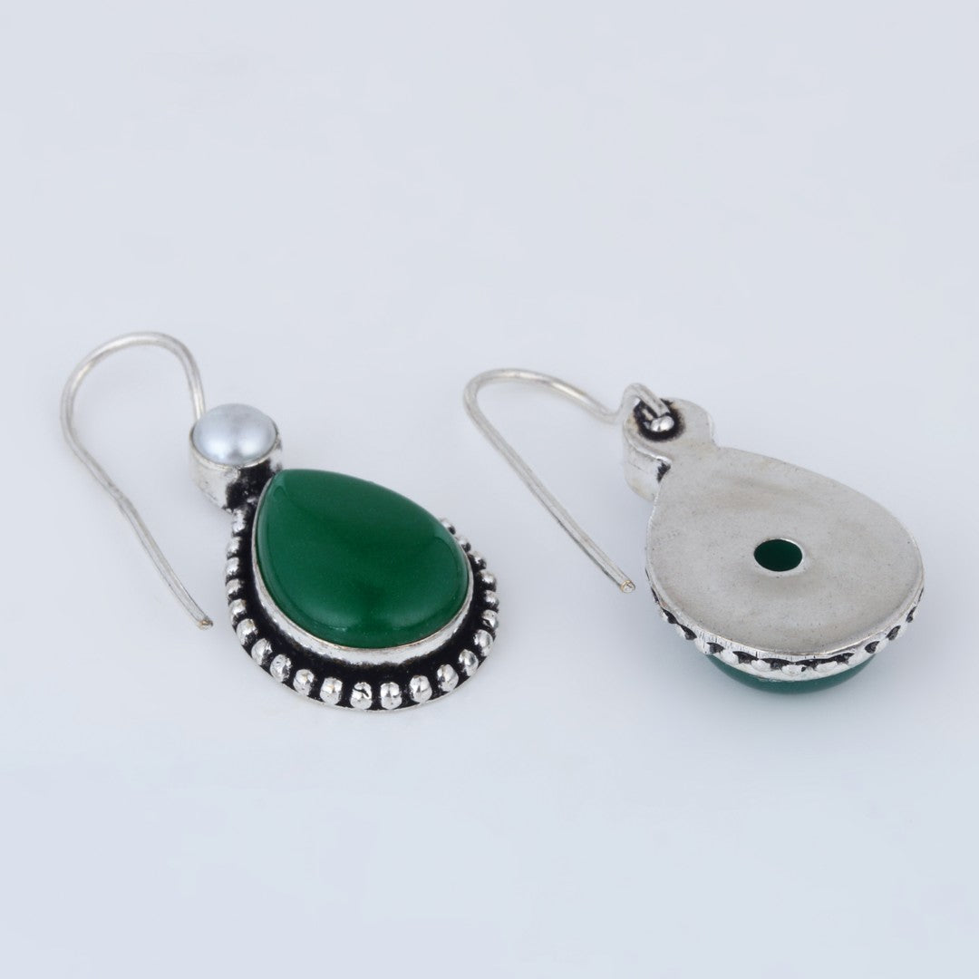 Silver Oxydised Green drop earring