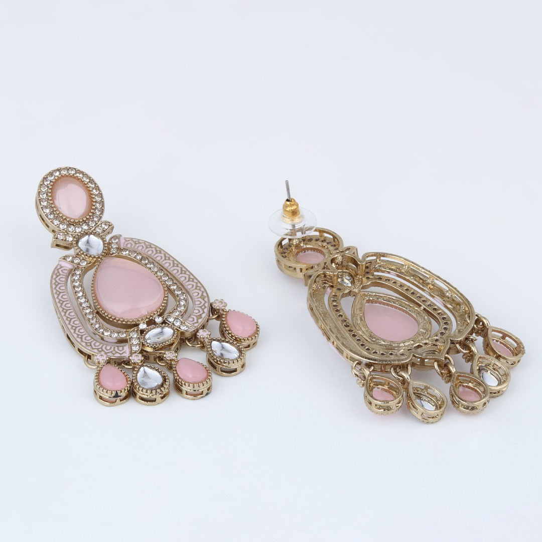 Elegant Crystal Teardrop Statement Earrings - Pink
