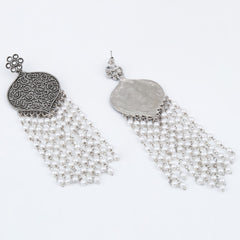Oxidised Silver Pearl Tassel Earrings
